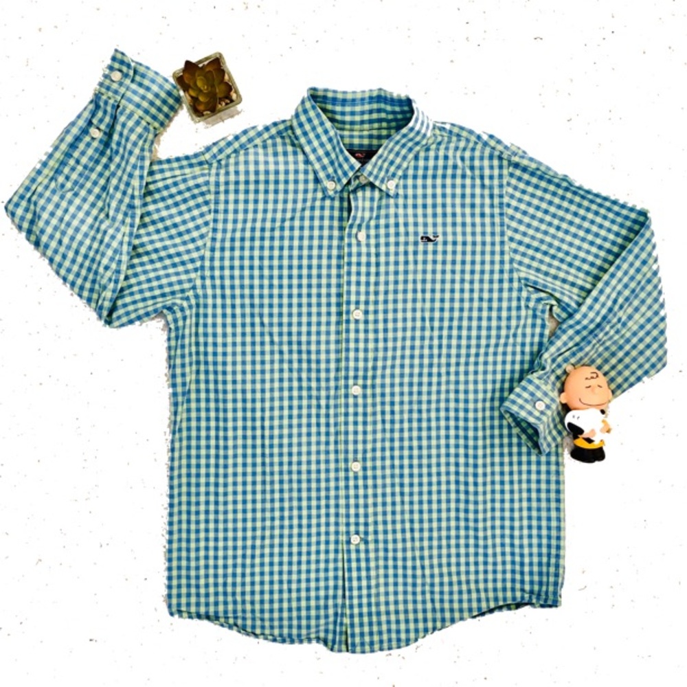 Vineyard Vines Green and Blue Gingham Shirt Sz 7